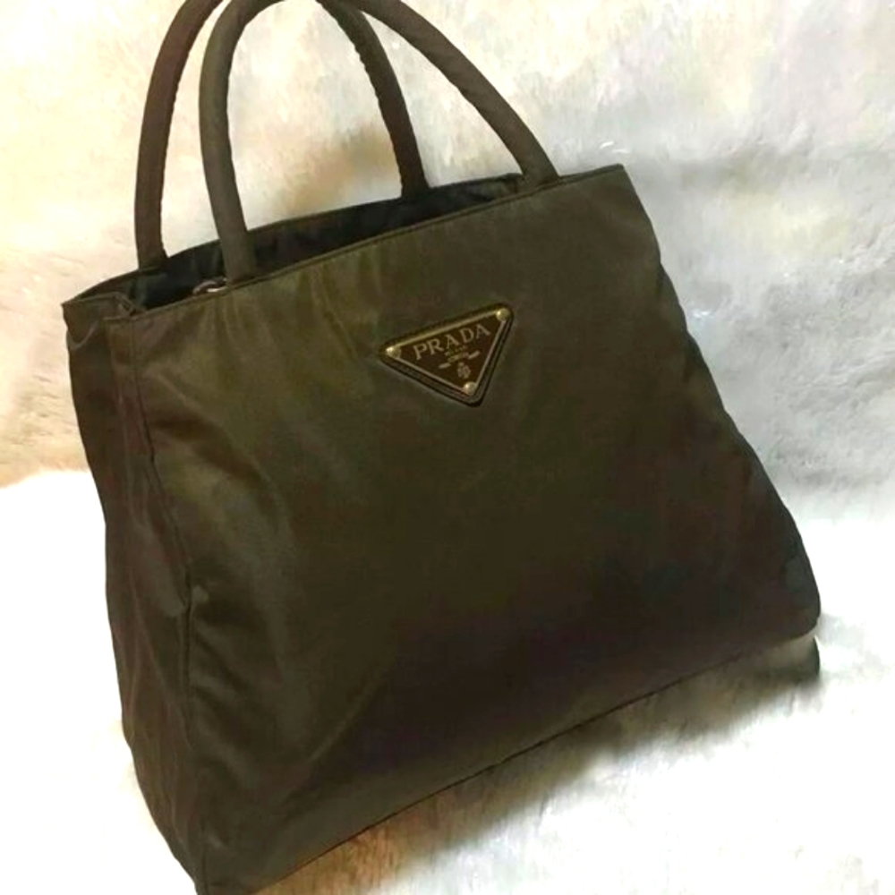 Vintage Prada Khaki Nylon Tessuto Tote